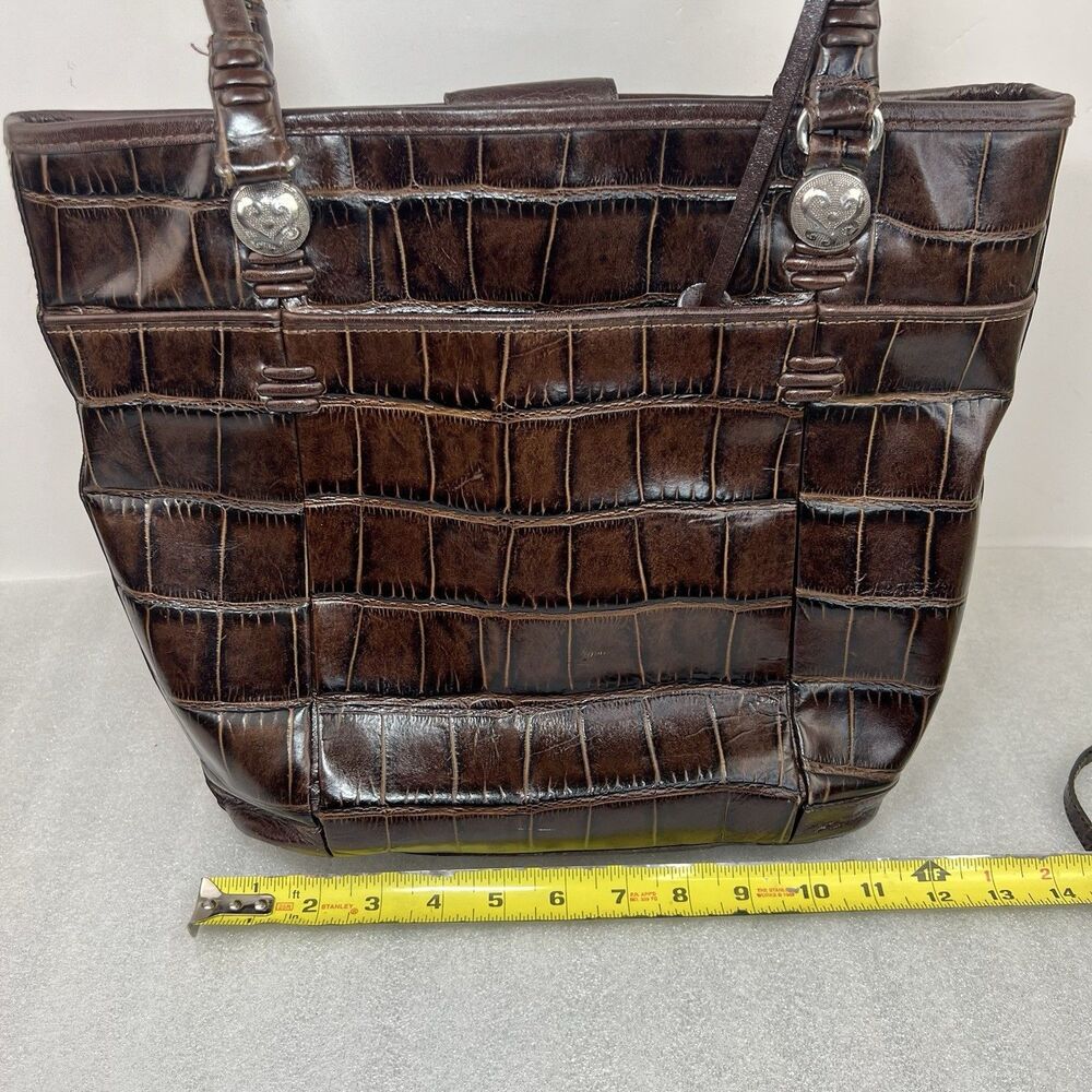 Brighton Brown Croc Embossed Leather Tote Shoulder Bag Heart Charm - Picture 13 of 14